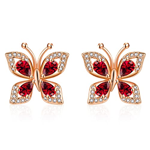 Full Diamond Butterfly Dancing Earrings Temperament Fashion Imitation Natural Sapphire Zircon Butterfly Platinum Plated Sterling Silver Cubic Zirconia Bow Engagement Ring czc302 (Rose Gold)