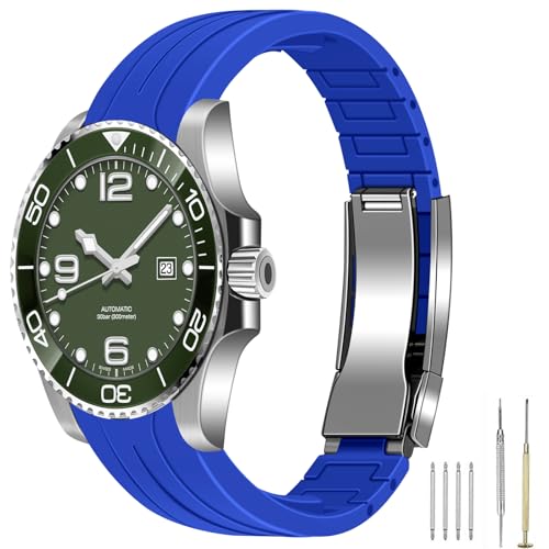 Image of Juntan 18mm 20mm 21mm 22mm Curved End Rubber Watch Band, Tapered Silicone Curved Replacement Watch Strap for Men Women with Metal Classic Diving Buckle