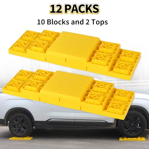Image of OULEME 12 Pack RV Leveling Blocks, Stackable Jack Blocks, Interlocking Leveling Pads with Carrying Bag, for Camper Travel Trailer