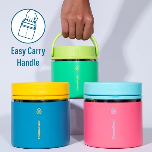 Image of ThermoFlask 20 oz Double Wall Insulated Food Jar, 2-Pack, Raspberry + Candy Pink / Shamrock + Citron