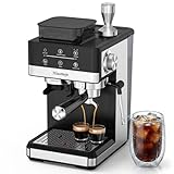 Hausmojo Espresso Machine with Grinder, 20Bar Expresso Coffee Machines with Milk Frother, Professional Compact Stainless Steel Coffee Maker for Espresso, Latte & Cappuccino, Perfect for Home Use