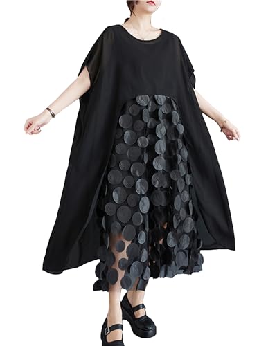 Robe d'été à pois ellazhu GZ204 pour femme avec col rond