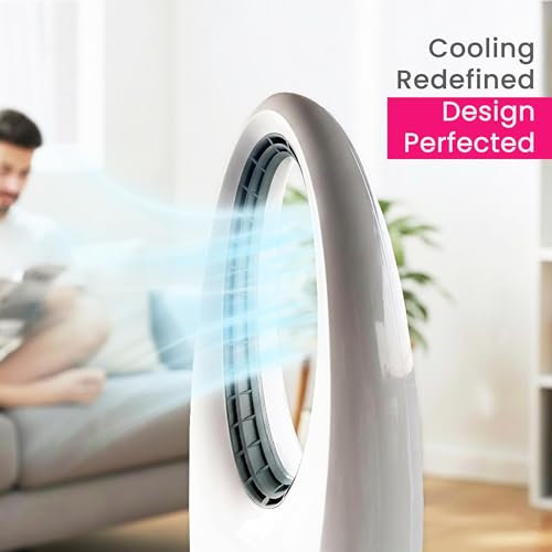 Image of Casa Copenhagen, AeroLoop 28-Inch Bladeless Tower Fan, 3 Speeds, 70 Oscillation, Portable Tower Fan with 9-Hour Timer & LED Display - Ideal for Home, Bedroom, Dorm, or Office