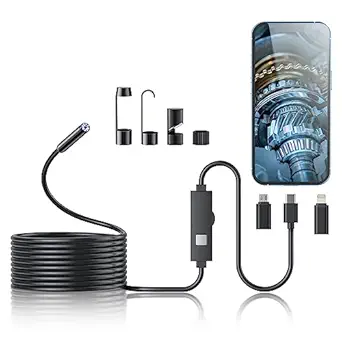 Endoscope Camera with Light, 1920P HD Borescope Tools with 8 Adjustable LED Lights, Endoscope with Semi-Rigid Snake Camera, Inspection Borescope for iOS and Android - 16.4ft Single Lens