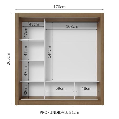 Image of Madesa 3 Sliding Doors Wardrobe Ample Storage Wooden Almirah 170 Cm with Shelves and Hanging Units for Bedroom - Brown