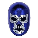 Genuine Mexican Luchador Mask (Pro-Fit Adult Size) | Authentic Lucha Libre Wrestling Mask | Made in Mexico With Adjustable Rear Lace (Blue & Silver - Demon)
