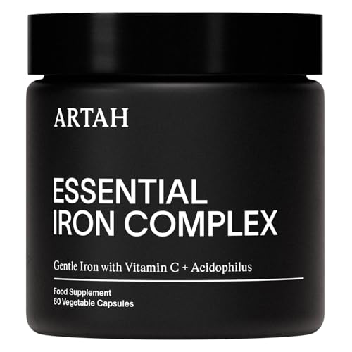 ARTAH Essential Iron Complex – Gentle, Highly-Absorbable Iron Bisglycinate with Vitamin C & Probiotics – 60-Day Supply – Supports Energy, Immunity & Cognitive Function
