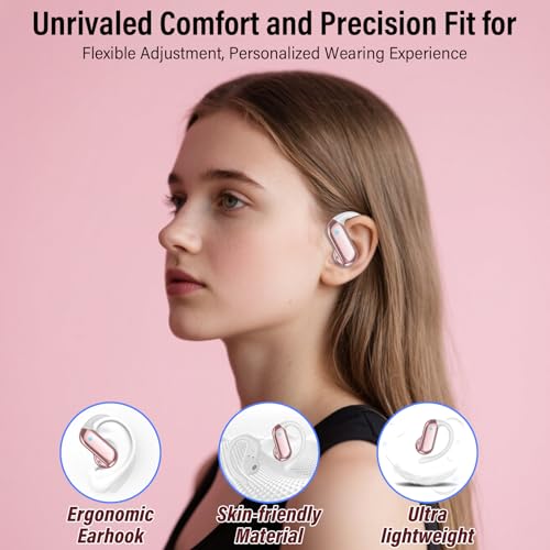 Image of Open Ear Earbuds, Bluetooth 5.4 Wireless Earbuds with Ear Hooks, 32H HiFi Stereo Open Ear Headphones with Clear Calls, IPX7 Lightweight Air Conduction Headphones for Workouts and Running, Rose