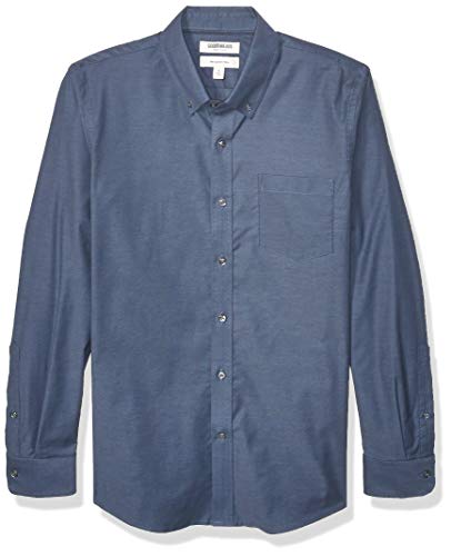 Amazon Brand - Goodthreads Men's Slim-Fit Long-Sleeve Wrinkle Resistant Comfort Stretch Oxford Shirt with Easy Care, Denim Blue Medium