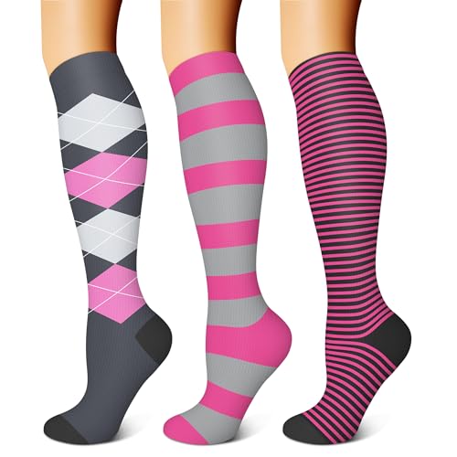 Image of FEYHAY Copper Compression Socks (3 Pairs) 15-20 mmHg Circulation is Best Athletic & Daily for Men & Women, Running, Climbing