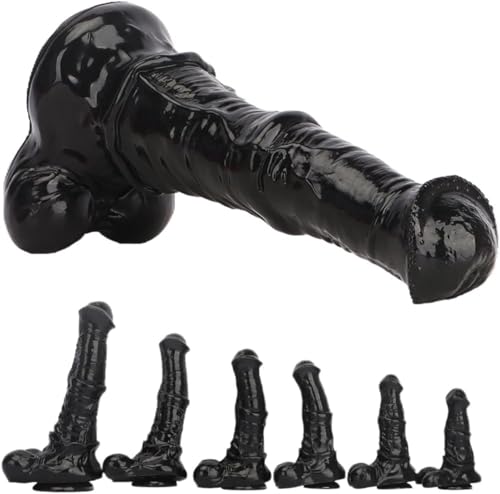 Dildo cheval réaliste XXL en silicone noir avec ventouse mega knot 32 cm
