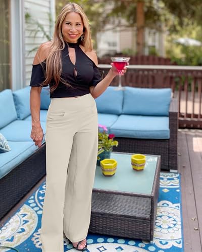 Image of Promover Wide Leg Pants Woman Yoga Pants with Pockets Stretch Loose Casual Lounge Sweatpants Petite /Regular /Tall