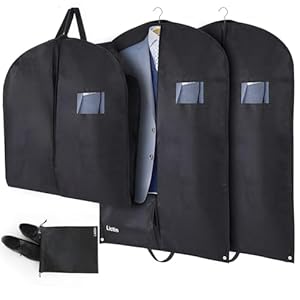 Lictin 100 x 60cm Breathable Garment Bag With PVC Transparent Window – Suit Protector Carrier for Wardrobe and Travel, Includes Shoe Cover (Black, 3 Pcs)