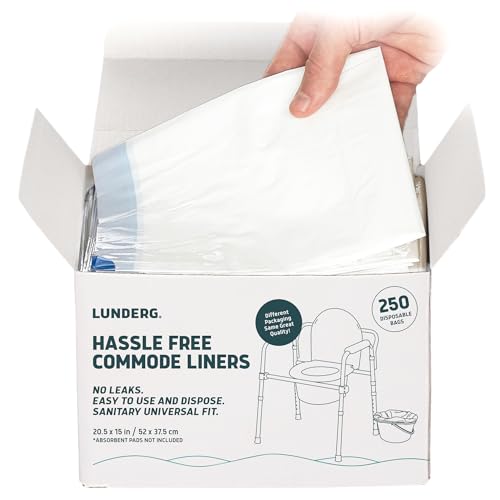 Lunderg Commode Liners - Value Pack 250 Count Universal Fit - Medical Grade Bedside Commode Liners Disposable for Adult Commode Chair, Portable Toilet Bags or Camping Toilet Bags