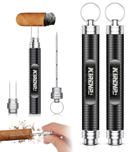 2-Pack Cigar Draw Enhancer Tool Cigar Poker & Cigar Nubber 2-in-1 Practical Cigar Accessories with Key Ring for All Cigars (Black & Black)