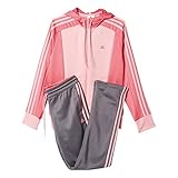 3-Streifen Design aufgenäht Adidas Damen Fitness Freizeit Trainingsanzug New Young Knit Tracksuit pink grau, Größe:XS