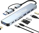 USB Hub 3.0 USB C Hub with SD Card Reader Audio Jack 8 in 1 USB Extender Splitter Multiport Dongle Adapter for MacBook Pro Air and More PC/Laptop/Tablet Devices