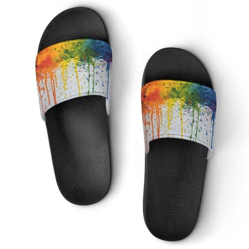 Pantoufles à encre arc-en-ciel douces et antidérapantes