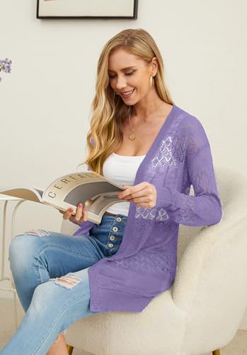 Image of GRECERELLE Lightweight Cardigan Sweaters for Women Crochet Knit Open Front Long Sleeve Loose Casual Boho Summer Beach Coverup
