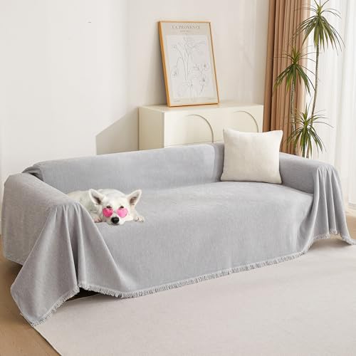 MYSKY HOME Couch Covers for Dogs,Washable Sofa Cover, 91"x 150", Light Grey