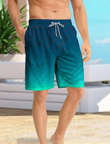 APTRO Herren Badehose Lang Badeshorts Schnelltrocknend boardshorts Freizeit Short Geometrische Grün MK3309 L 2