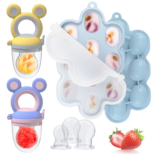 Image of Baby Breastmilk Popsicle Molds & 2 Pack Baby Fruit Feeder, Mini Freezer Tray, Silicone Food Feeder Pacifier, Baby Teethers, Fresh Food Feeder for Safe Infant Self Feeding