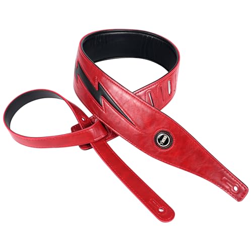 YUEKO Gitarrengurt mit coolem Lightning-Muster, für E-Gitarre/Bass Neue Farbe（Rot und Schwarz Lightning ）
