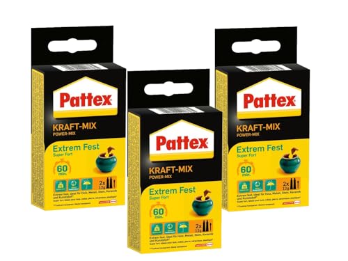 Pattex Kraft-Mix Extrem Fest – 3x 12g | 2K-Kleber im Blister für extrem starke Klebeverbindungen, ideal für Metall, Stein, Holz & mehr