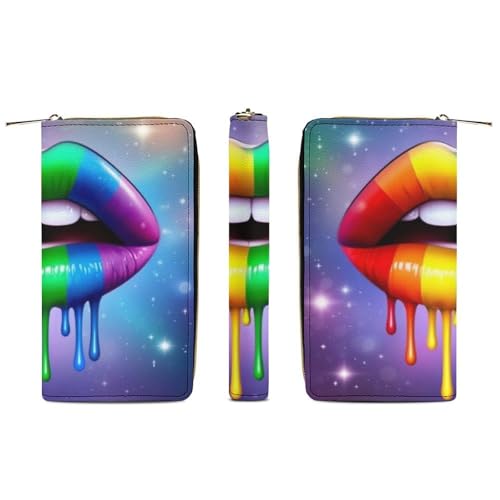 Women's Travel Zipper Purse Fashion Design, Huge Storage Capacity Purse, Cute Decor Wallet, Long PU Wallet LGBT Gay Homosexual Lesbian Rainbow Lips3