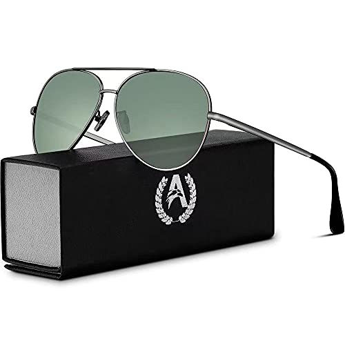 Preisvergleich Produktbild VVA Sonnenbrille Herren Pilotenbrille Polarisiert Pilotenbrille Polarisierte Sonnenbrille Herren Pilot Unisex UV400 Schutz durch V101(Grün / Gun)