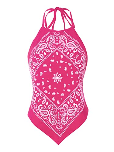 Image of Design by Olivia Women's Sexy Paisley Bandana Halter Top Y2K Crop Shirt