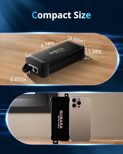 NUBASA 90W PoE++ Injector | IEEE 802.3bt Class 8 Heavy-Duty Power Over Ethernet Adapter | Delivers 60W PoE Output at Distances Up to 328 ft | Plug & Play