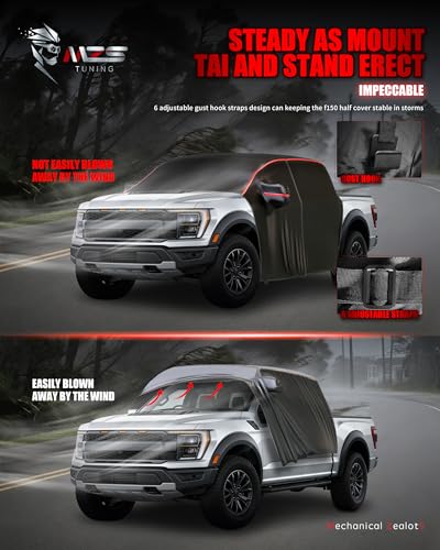Image of MZS Cab Cover Compatible with F150 F250 Super Crew 2015-2026, 600D Waterproof Truck Half Cover with Driver Door Zipper Antenna Hole, All Weather Rain Snow UV Protection Car Cab Covers