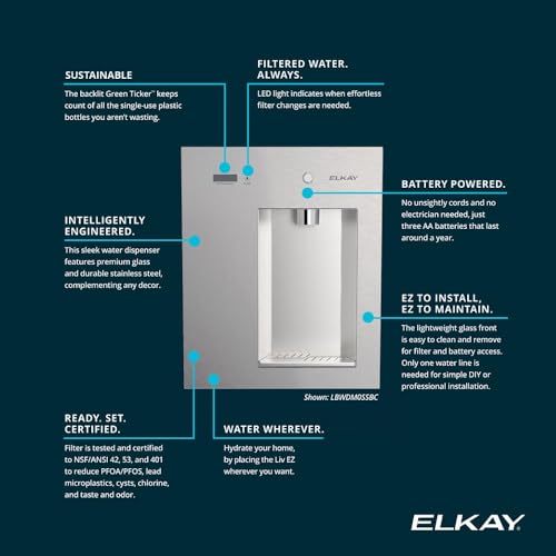 Elkay Liv EZ LBWDM0SSBC Built-in Filtered Wall-Mount Water Dispenser – Battery Powered, NSF Certified, Push Button, Reduces Lead & PFAS, Steel Gray, Non-Refrigerated – Ideal for Home by Elkay - Image 9