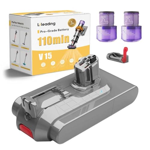 110-Min V15 Battery Replacement, Compatible with Dyson V15 Detect, V11 Torque Drive, Animal, Outsize, SV15, SV17, SV22, SV47, 967838/970013-02/03, 25.2V, Switch Lock & Filters