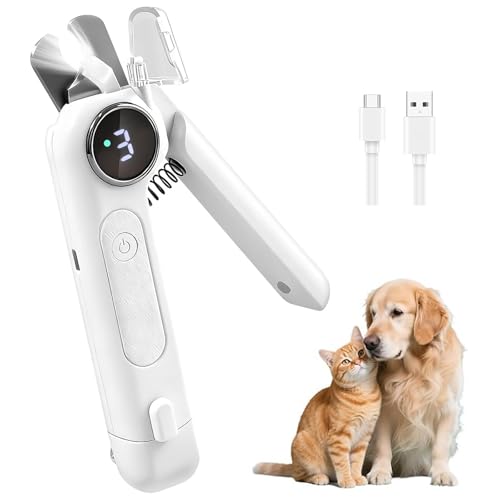 2-in-1 Dog Nail Clippers and Grinder, Electric Dog Nail Trimmer for Large Medium Small Dogs & Cats with 3 Speeds, USB Rechargeable, Quick Sensor, Splash Guard & LED Lights, Safe & Painless