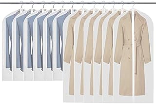 Garment Bags, 12 Pack Set 60 x 100cm / 60 x 120cm Breathable Suit Bag Covers with Zip, PEVA Clothes Cover Bags Coat Garment Bags Waterproof Moth Proof Dress Cover Bags for Wardrobe Storage and Travel