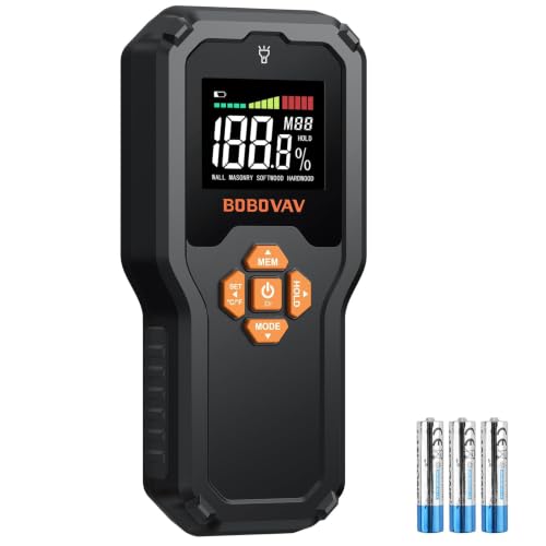 BOBOVAV Pinless Moisture Meter with Data Memory & Custom Warning Threshold