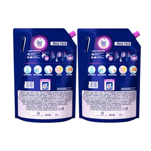 Image of Surf Excel Matic Front Load Liquid Detergent 3.2 L Refill, Designed for Tough Stain Removal on Laundry in Washing Machines - Mega Pack (Pack of 2)