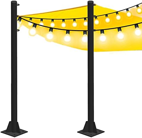 Shade Sail Poles Kit Enlarged Diameter Thickening, 9Ft Sun Shade Sail Poles Support Awning Canopy, Outdoor Heavy Duty String Light Steel Pole Post for Outside Deck Patio Backyard Wedding