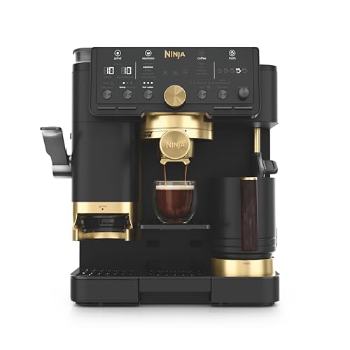 Ninja Luxe Pro Cafetera Beckham para latte, cappuccino, cold brew y espresso con molinillo y espumador de leche integrados, fácil de usar y 5 preajustes automáticos de espuma, negro mate, ES771EUBK