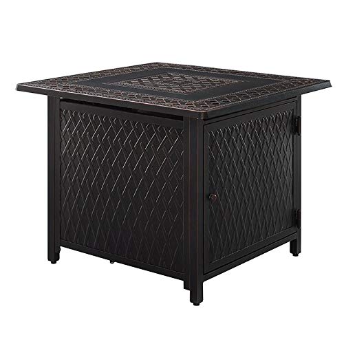 Fire Sense 63693 Downey Woven Aluminum Convertible Gas Fire Pit Table 37,000 Btu Outdoor Multi-Functional Fire Pit With Fire Bowl Lid, Nylon Weather Cover & Clear Fire Glass - Bronze Finish - Square #TOP15
