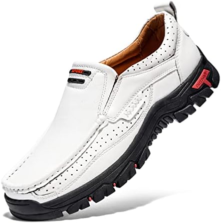 FLYLAND Basic 1.0 Men's Fashion Loafers Vintage Classical Leather Ankle Boots Handmade Chukka Boots Daily Casual Work Office Shoes Driving Shoes(White, 7)