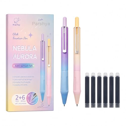 Image of KiddieWorld Gradient Fountain Pen Set with 6 Ink Refills & Storage Box | Cute Aesthetic Click Fountain Pens for Journaling, School, Office Writing Gift for Women & Students