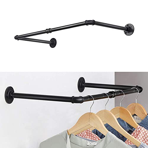 SHISHI 2 Pièce Tringle à Vêtement Métal Noire, Portant a Vetement Murale, 80 cm Tringle Penderie Industrielle, Porte-Manteaux Stable pour Entrée,Magasins,Maison,Balon,Vestiaire(Forme en Ligne Droite)