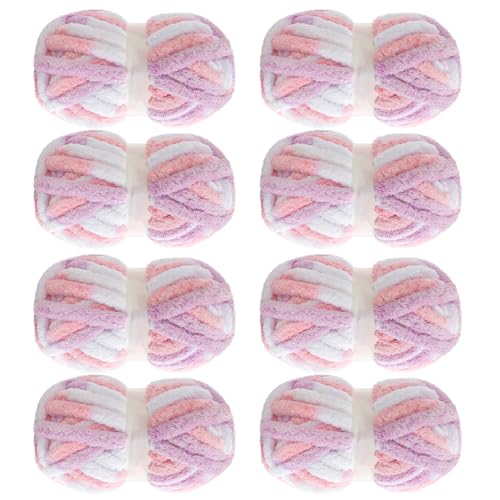 MABOZOO Tie Dye Chunky Yarn for Crocheting 8 Pack,Pink Fluffy Jumbo Chenille Yarn,Soft Plush Yarn Bulky,Giant Thick Fuzzy Yarn for Hand Knitting or Arm Knitting (31.7 yds,8 oz Each Skein)