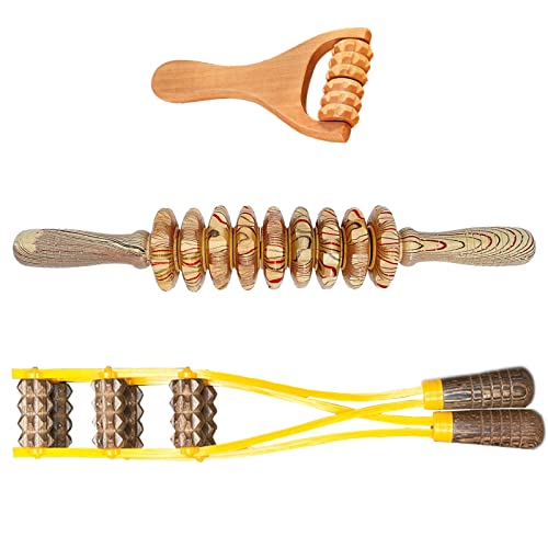 Wood Therapy Massage Tools Set, Maderoterapia Kit, Pull Back Roller Massager, Foot Massage Roller, Handheld Wooden Massage Roller For Hand, Waist, Abdomen, Feet And Other Body Parts (3 In 1) #TOP3