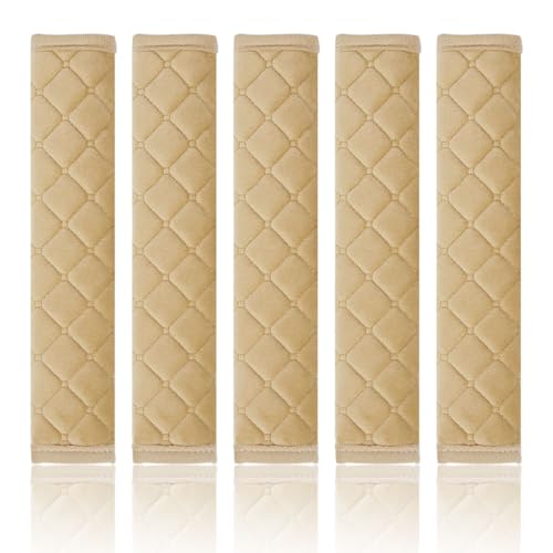 SKERJOVL 5PCS Car Seat Belt Shoulder Pads, Extra Long Car Seatbelt Protector for Protect You Neck, Soft Car Shoulder Strap Cover for Comfortable Driving, Universal Car Interior Accessories (Beige)