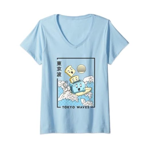 Mujer Happy Tostadora Japonesa Wave Anime Niños Kawaii Estética Camiseta Cuello V