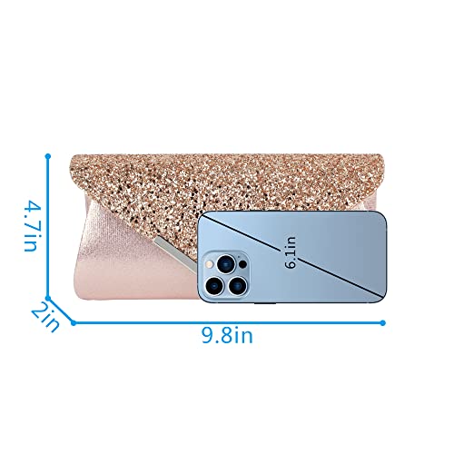 Image of Queena Womens Shiny Glitter Evening Clutch Envelope Handbag Chain Purse for Wedding Party Prom Gift for Mom Wife Girlfriend